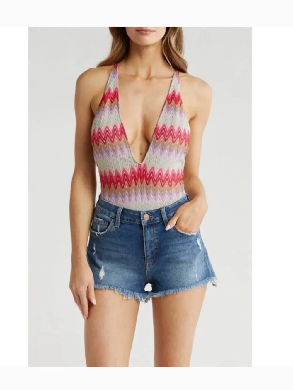 Show Me Your MuMu Biarritz Zigzag Knit Bodysuit Sleeveless One Piece New Medium